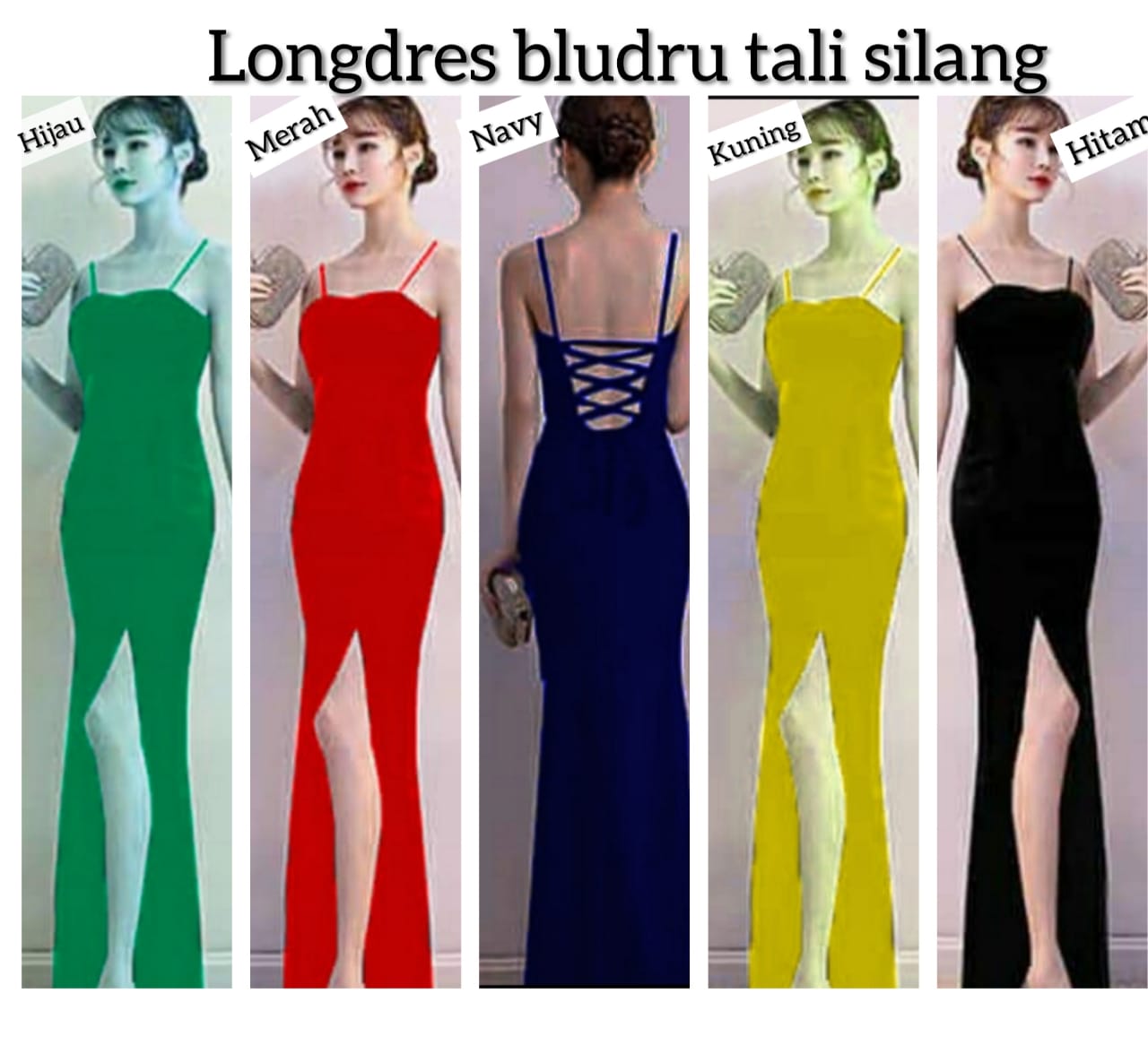 Long Dress Bludru Tali Silang